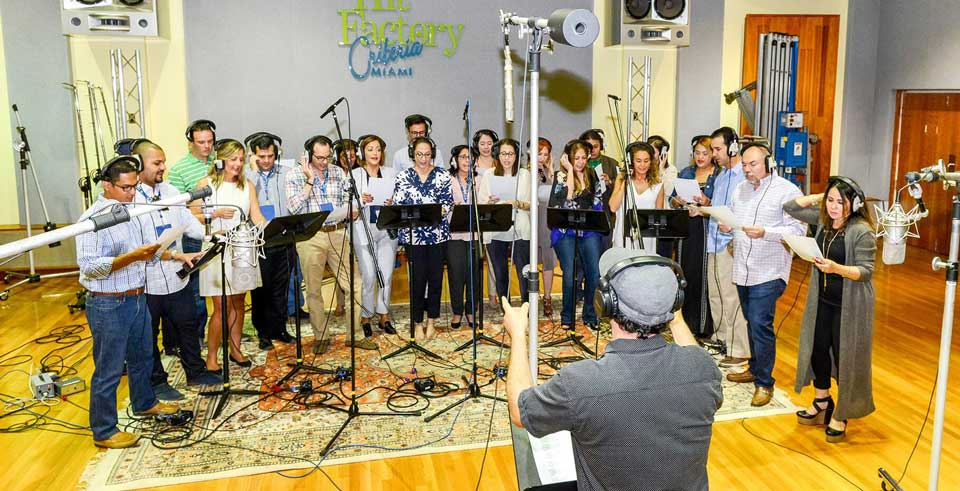 a group of people singing