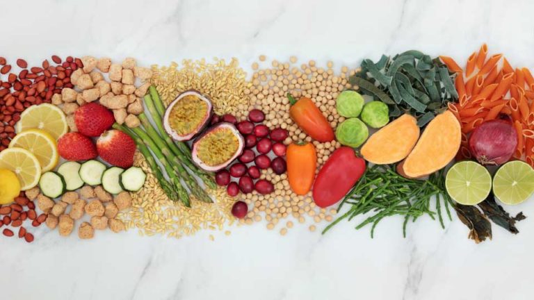 Plant based vegan food for good health with foods high in protein, vitamins, minerals, anthocyanins, antioxidants, fiber, omega 3 & smart carbs.